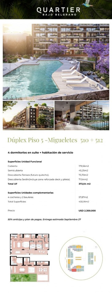 Exclusivo 4 dormitorios + habitacion de servicio con importante terraza propia